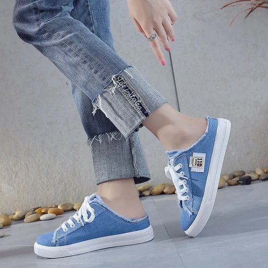 Canvas Summer Breathable White Lace Up Comfy Casual Large-Sized Outdoor Women Shoes