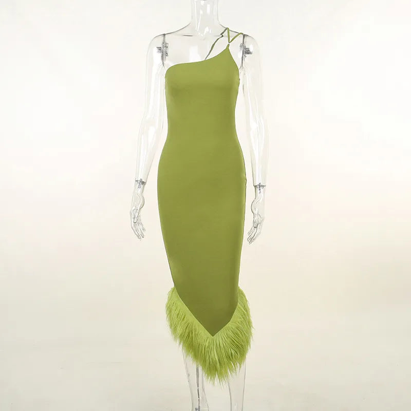 Sexy Green Short Cocktail Dresses Crepe Feather One Stripe Shoulder Mermaid dress Backless Gowns Dress Clubwear Women Contemporary