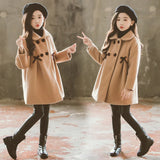 New Warm Outerwear Fashion Winter Woolen Kids Windproof Clothing Woolen Solid Colour Teens Long Coats girl jacket