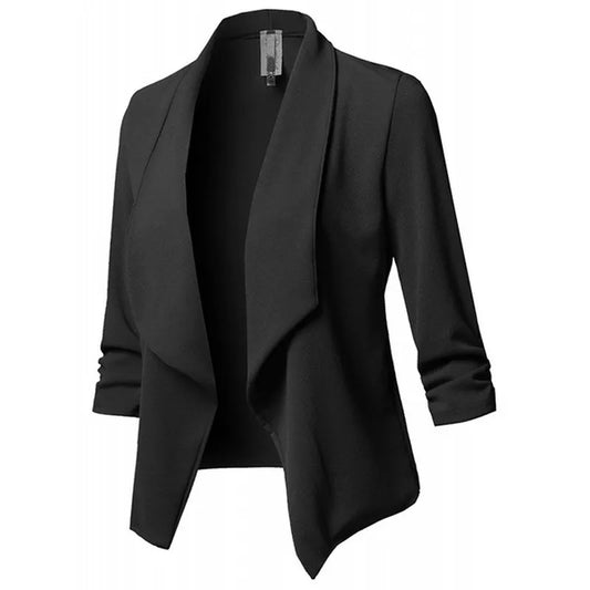 Women Black Thin Blazers Cardigan Coat 2022 Long Sleeve Women Blazers and Jackets Ruched Asymmetrical Casual Business Suit Lady Women Suiting & Blazers