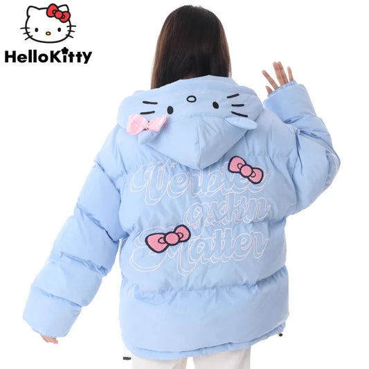 Sanrio Hello Kitty Cotton Coat Hooded New Soft Versatile Korean Version Loose Padded Jackets Women Y2k Kawaii Top Clothes Women Jackets