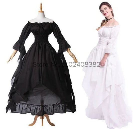 Vintage Victorian Medieval Dress Renaissance Black Gothic Dress Woman Cosplay Halloween Costume Princess Gown Women Plus Size Clothing - Women Prom