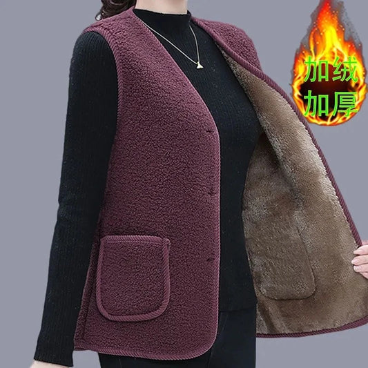 New Autumn Winter Button Lamb's Fleece Sleeveless 5XL Large Size Button Trendy Outwear Women Coats