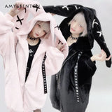 Lolita Cute Hooded Plush Autumn Winter New Sweet Cool Women's Rabbit Ears Thick Plush Cotton-Padded Coat Girl jacket