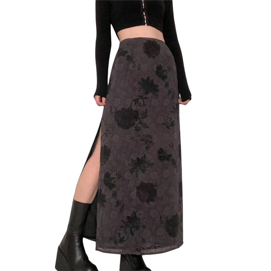 Woman Gothic Grunge Y2K Skirts High Waist Floral Split Bodycon Long Skirt Summer Bohemian Streetwear Women Casual - Women Tees