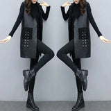 PU Leather Autumn Winter New Long high-Grade Thick Sleeveless Large Size Overwear Top Women Jackets
