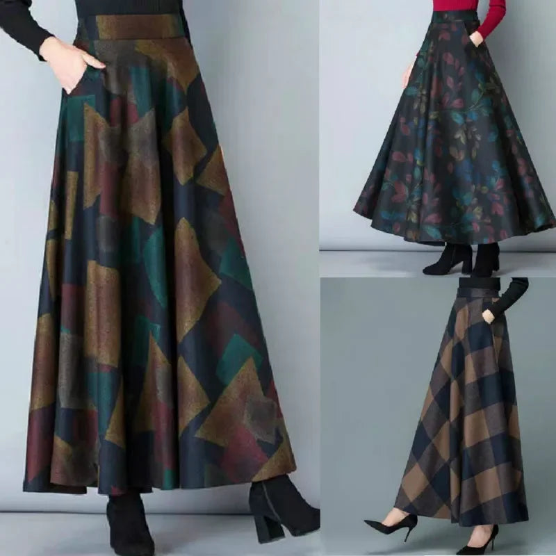 New Autumn and Winter Wool Plaid Skirt A-line Skirt Women's Skirt Women Plus Size Clothing