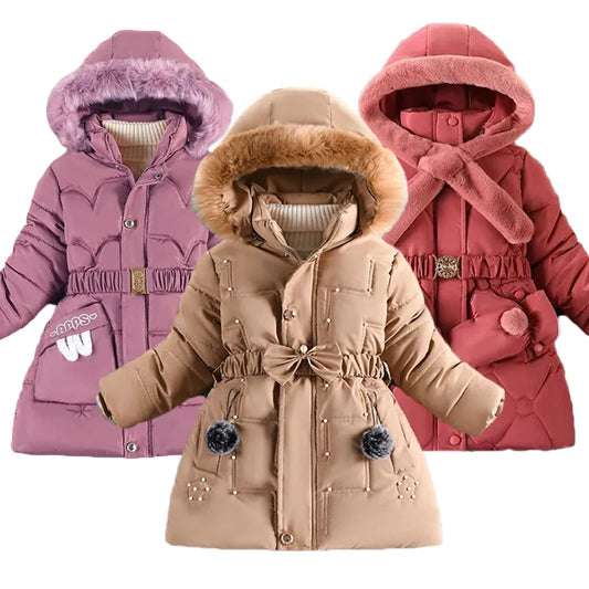 4-10Y Kids Outerwear Down Jacket Thicken Hooded Warm Baby Girls Parkas Jackets Embroidery Girls Clothing - Boy Jacket - Girl Jacket