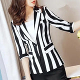 Striped Blazers Spring Summer Women's Clothing Thin Leisure Simple V-neck Cardigan Pockets Button Skinny Formal Women Plus Size Clothing - Women Dress For Work