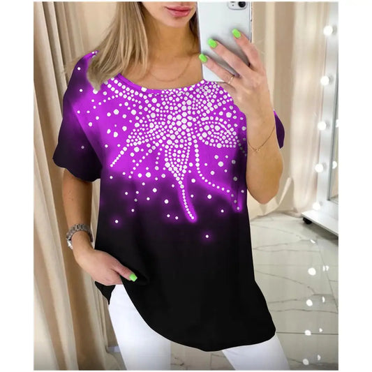 Women's T-Shirt Vintage Gradient Patterns Short Sleeve Daily O-Neck T-Shirts Summer Fashion Women Tops - Women Casual - Women Plus Size Clothing