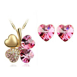Crystal Clover 4 Leaf Heart Pendant Necklace Earrings fashion jewellery set office charm lover floating quality birthday gift - Women Jewellery - Girl Jewellery