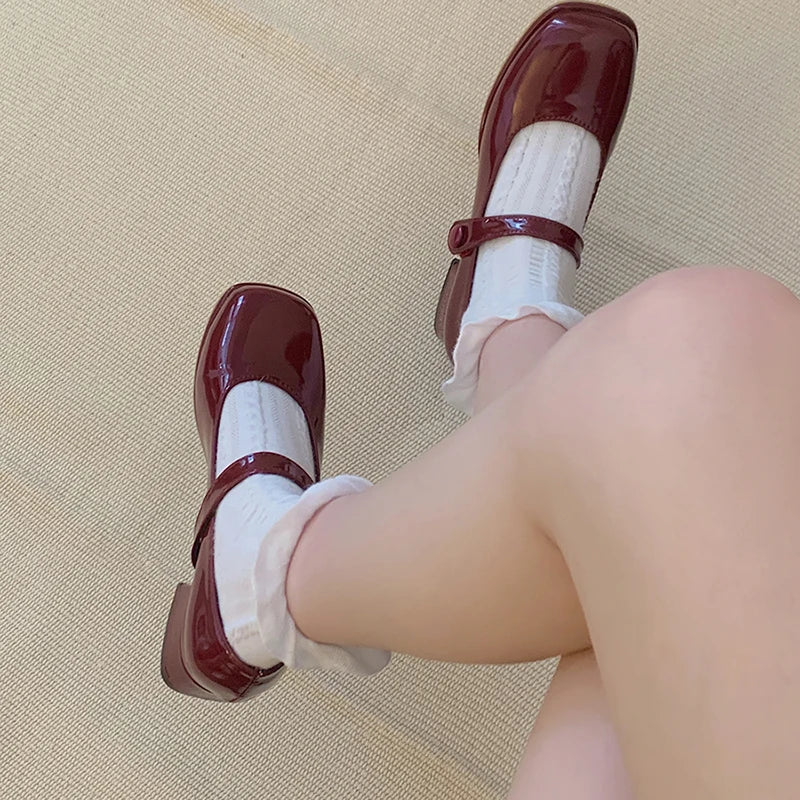 New Mary Jane Fashion Square Toe Shallow Elegant Dress Single Leather Square Heel Sandal Women Shoes