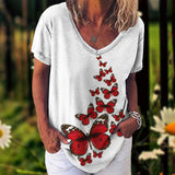 Women's T-Shirt Summer V-Neck Shirt Loose Fashion Trend T-Shirts Beautiful Butterfly Printed Clothes Tees Streetwear Women Casual - Women Tops - Women Prom