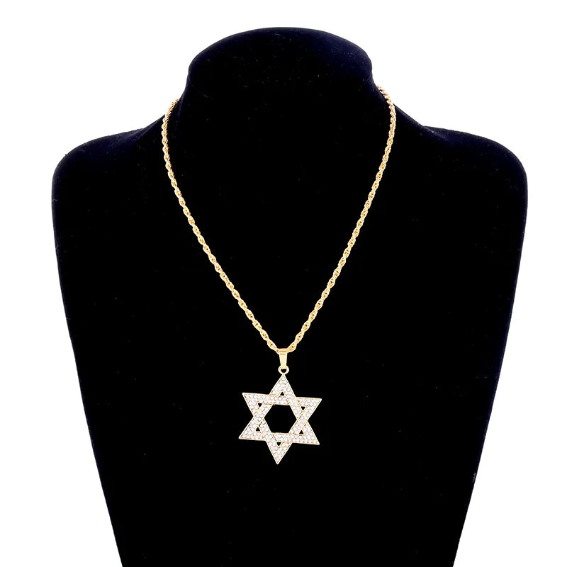 Vintage Design Inlaid Zircon Star of David Pendant Fashion Trend Hexagonal Star Party women jewellery