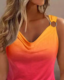 Basics Casual Vest Summer New Tie Dye T-Shirt European & American Ombre O-Ring Decor Fashion Tank Top women casual