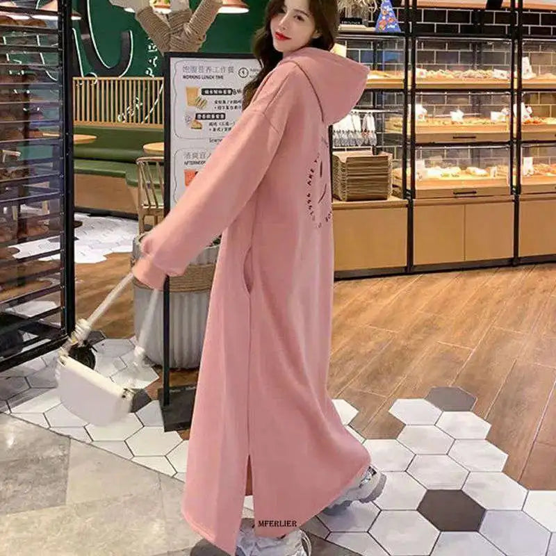 Plus Size 6XL 150kg Winter Woman Fleece Dress Loose Waist Long Sleeve Long Dresses Ladies Big Size Dress Women Casual