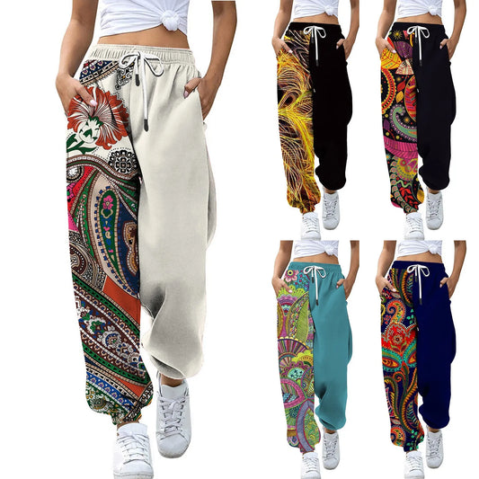 New Loose Jogging Pants Women Fashion Print High Waisted Workout Athletic Lounge Joggers Outdoor Trousers Ladies Sweatpants women sleep