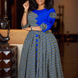 Elegant Dresses for Women O Neck Half Sleeve High Waisted Pleated Mid Calf Fashion Printed Luxury Birthday Party Dinner Dress