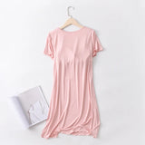 Modal Night Gown with Chest Pad Short Sleeve Nightdress Pajamas Bra-free Thin Large Size Ruffle Sleeping Dress for women lingerie