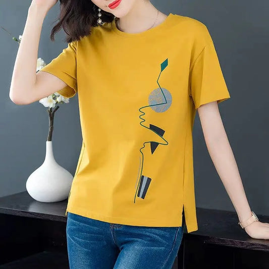 Women Short Sleeved T-shirt Female Loose Top Summer Fashion Printed Pullover Office Lady Clothing Women Casual - Women Tees
