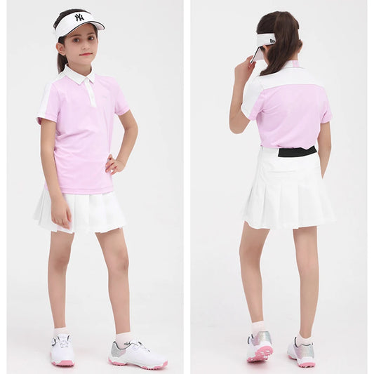 PGM Girl Golf Kids Badminton Table Tennis Short High Waist Pleated  Golf Clothing Fitness Running Wear QZ069 Girl Skort