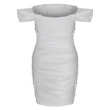 Fall Dresses Sexy Off-Shoulder Ruched Glitter Sparkly Sequin Straight Bodycon Slim White Dress Vintage Women Contemporary