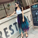 Gradient Color Irregular Tulle Skirt Spring and Summer High Waist Bubble Skirt Long Woman Skirts Mujer Faldas Saias Mulher Women Short