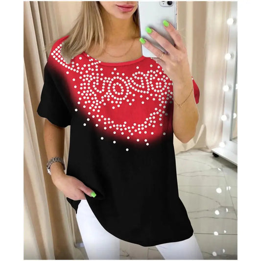 Women's T-Shirt Vintage Gradient Patterns Short Sleeve Daily O-Neck T-Shirts Summer Fashion Women Tops - Women Casual - Women Plus Size Clothing