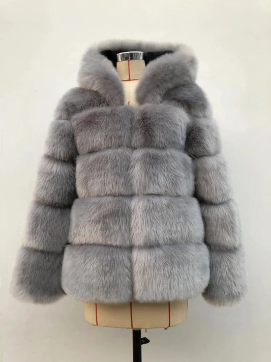 ZADORIN Winter Thick Warm Faux Fur Women Coats Furry Hooded Long Sleeve Faux Fur Jacket Luxury Winter Fur Bontjas Women Jackets