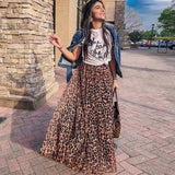 GypsyLady Leopard Maxi Skirt Elastic Skirt Woman Asymmetric Summer Skirt Boho Skirt Fashion Runway Party Skirt Faldas Women Casual