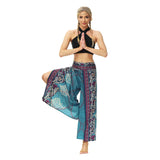 Woman Casual Slit Wide Leg Pants Boho Yoga Pants Hippie Bohemian Pilate Summer Beach Elastic Closure High Waist Baggy Women Trousers