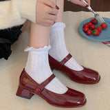 New Mary Jane Fashion Square Toe Shallow Elegant Dress Single Leather Square Heel Sandal Girls Shoes