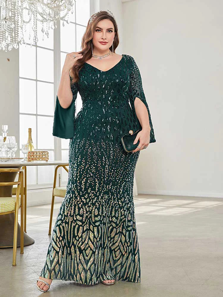 XUIBOL Elegant Sequin Evening Dress Woman Formal Maxi Long Sleeves Party Mermaid Dress Luxury Cocktail Dress Women Plus Size Clothing - Women Prom