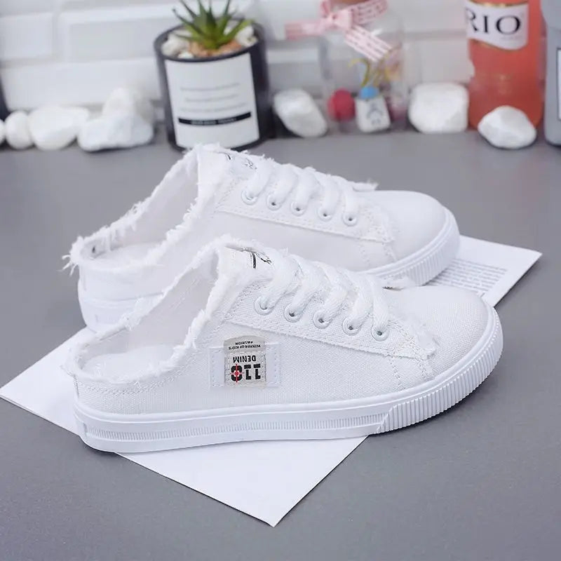 Canvas Summer Breathable White Lace Up Comfy Casual Large-Sized Outdoor Women Shoes