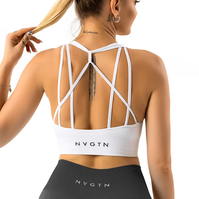 NVGTN Galaxy Ribbed Seamless Bra Spandex Top Woman Fitness Elastic Breathable Breast Enhancement Leisure Sports Women Tops & Tees