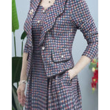 Print Dress 2 Piece Set Woman Cropped Blazer Coat+Sleeveless Round Neck Dress Outfits Office Lady Korean Plus Size Suits Women Dress For Work - Women Short - Women Tees - Women Prom