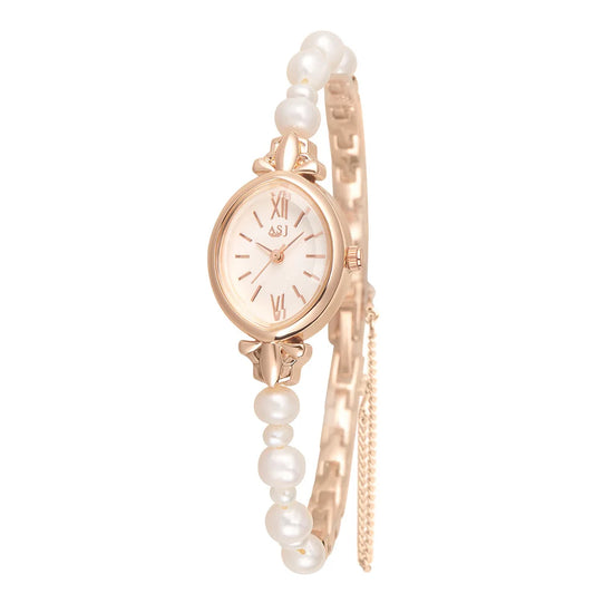 Casual Pointer Quartz Sweet and Elegant & 1pc Natural Freshwater Pearls Bracelet, Gift for women watch