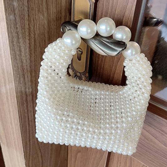 Beaded Woven Tote Pearl Evening Party Holiday women purse