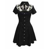 Western Vintage Flower Printed Western Cowboy Dress Women Button-down Dress Short Sleeves 100% Cotton Dress Summer Streetwear
