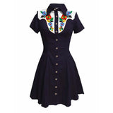 Western Vintage Flower Printed Western Cowboy Dress Women Button-down Dress Short Sleeves 100% Cotton Dress Summer Streetwear