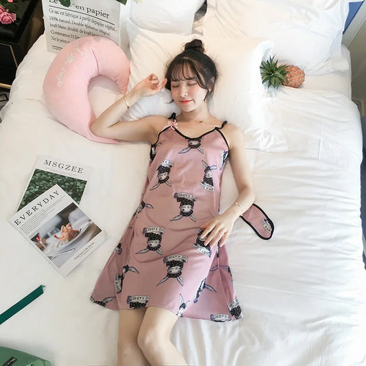 Woman Cotton Sleepwear Cherries Print Sleep Sleeveless Dress Pajamas Women Casual - Women Short - Women Tops