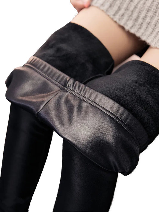 CUHAKCI Winter Pants For Woman Thickening Black Leather Boots Leggings Skinny Pants Warm Women's Trousers High-Quality Winter Women Legging - Women Casual