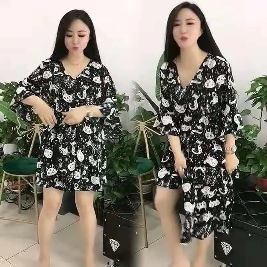 Summer New Chiffon Dress Women's Fashion 2 Two Piece Set Korean Version Loose Tops Wide-leg Shorts Suit For Women Short - Women Tees