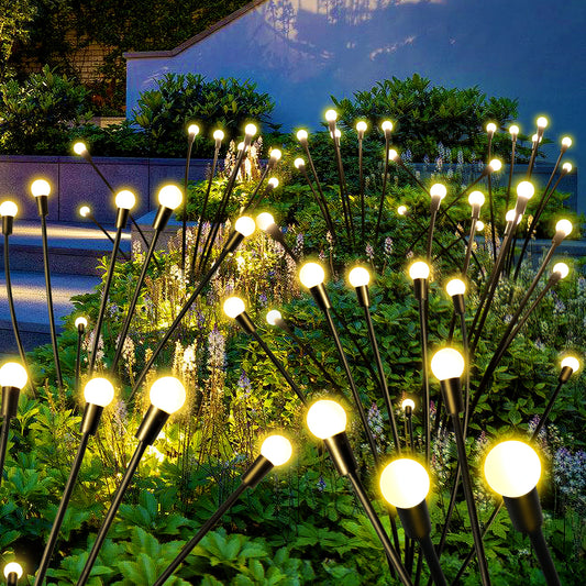 2Pcs 8LEDs Warm Solar Outdoor Garden Lights Powered Firefly Lights Waterproof Starburst Lawn Lamp for Path New Year Decoration - Patio Lawn