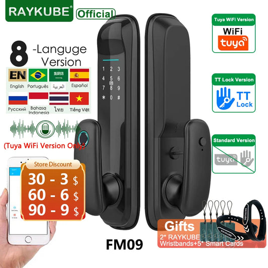NEW RAYKUBE FM09 Tuya Wifi Smart Door Lock TT Lock Fingerprint Lock Auto Electronic Bio-metric Lock for Smart Home - Home Improvement - Electronics Accessories - Bluetooth
