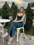 Wedding Guest Dress Woman Bodycon Satin Maxi Dress Long Spaghetti Strap Sexy Evening Party Dresses with Glove Purple women prom - women contemporary