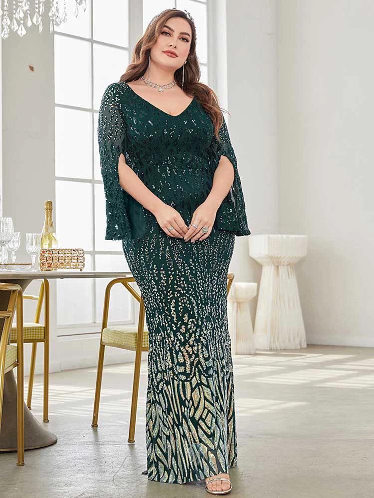 XUIBOL Elegant Sequin Evening Dress Woman Formal Maxi Long Sleeves Party Mermaid Dress Luxury Cocktail Dress Women Plus Size Clothing - Women Prom