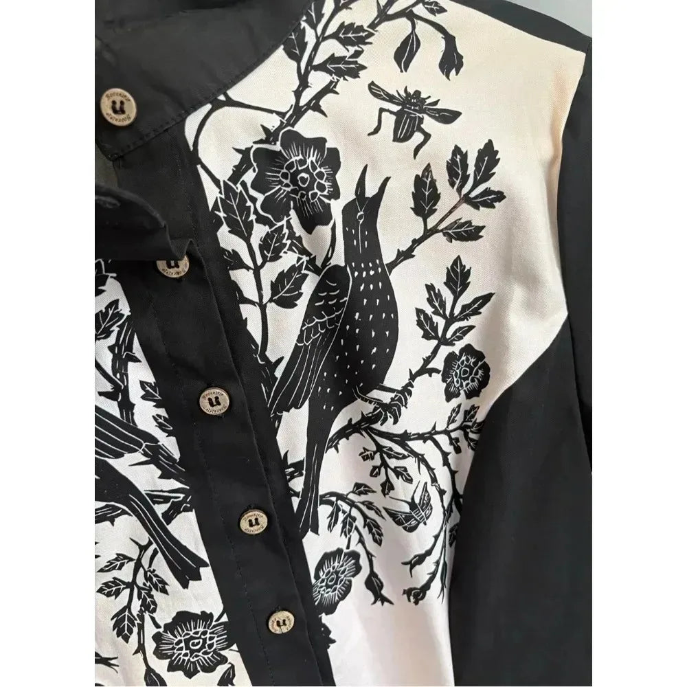 Western Vintage Flower Printed Western Cowboy Dress Women Button-down Dress Short Sleeves 100% Cotton Dress Summer Streetwear