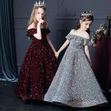 Girl's Western Style Evening Dress Flower Girl Sequined Catwalk Host Piano Performance Princess Dress