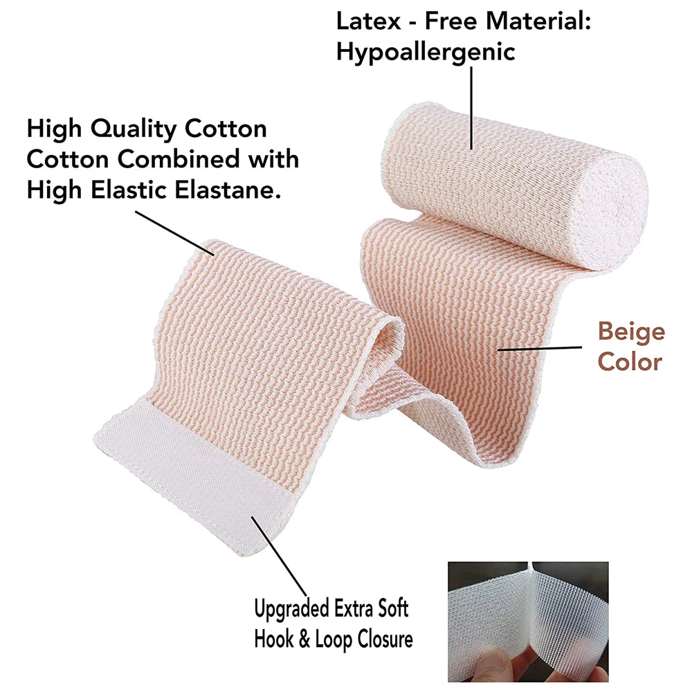 1 Rolls Premium Elastic Bandage Wrap, Cotton Latex Free Compression Bandage Wrap with Self-Closure, Support & First Aid for Sports Roll